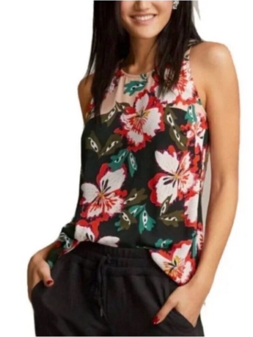Cabi | Pink Multicolor Hibiscus Print Sleeveless Blouse Tank #5542 Sz Medium